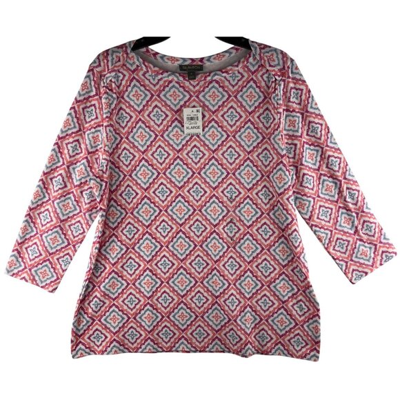 Style&Co. Womens XL Pima Cotton 3/4 Sleeve Shirt Simple Rose - Picture 1 of 9